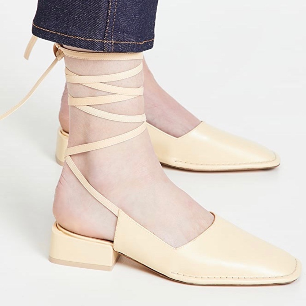 Miista Sierra Cream Loafers / Ankle Wrap Flats / Strappy / Lace Up Shoes